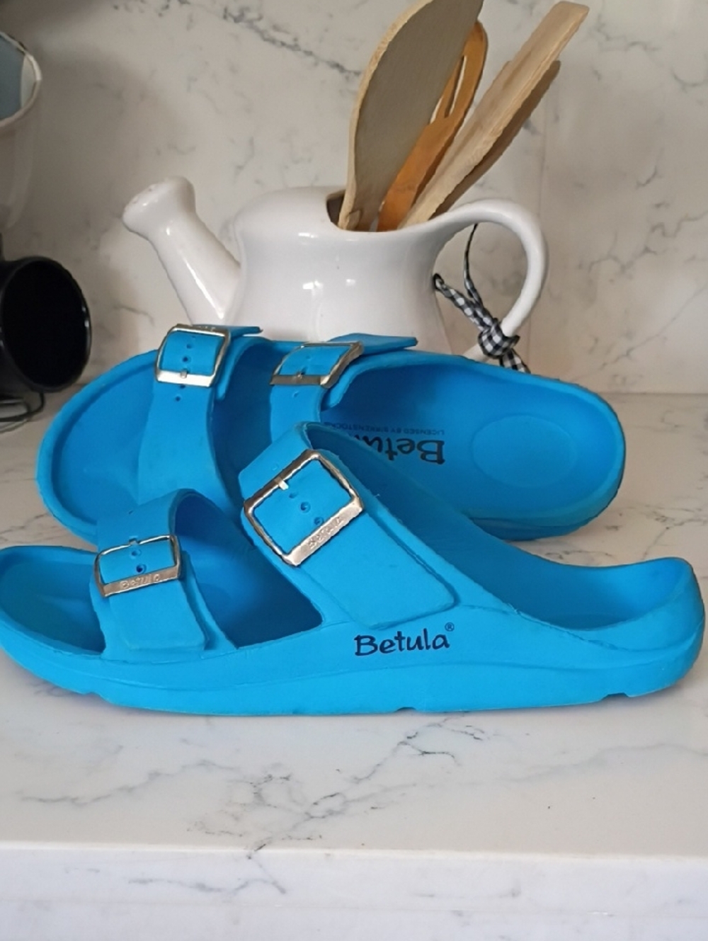 Betula Women’s Two-Strap Slide Sandals in Bright Blue